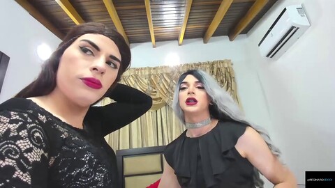 Live webcam show with a couple of hardcore shemales going at it