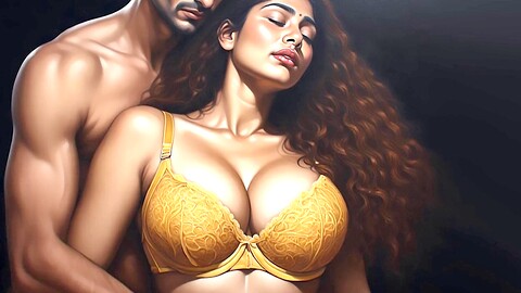 Fellation romantique d'une épouse courbée avec un grand derrière et des cheveux longs