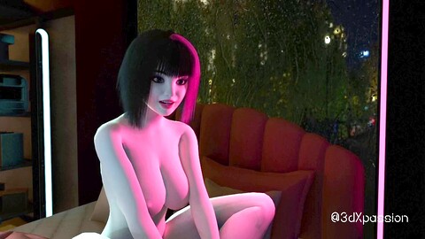 Chica morena y voluptuosa en una fantasía ciberpunk ofrece un placer extremo