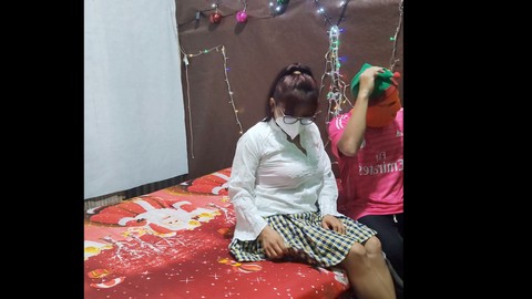 Stepfather fulfills schoolgirl stepdaughter's sexy Christmas fantasy in uniform!