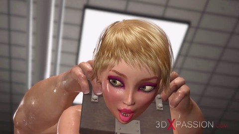 3D Hündin mit riesigen Brüsten im Stillen und in der Erweiterung